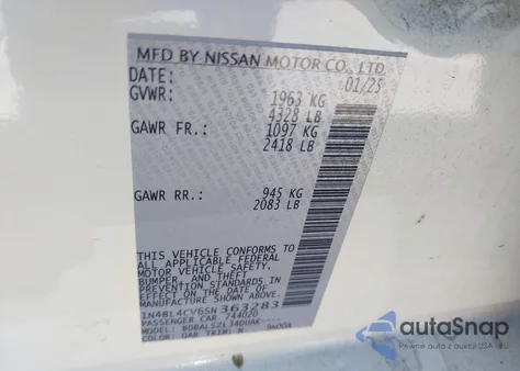 2025 Nissan Altima Sr Fwd z USA, uszkodzony, nr VIN 1N4BL4CV6SN363283